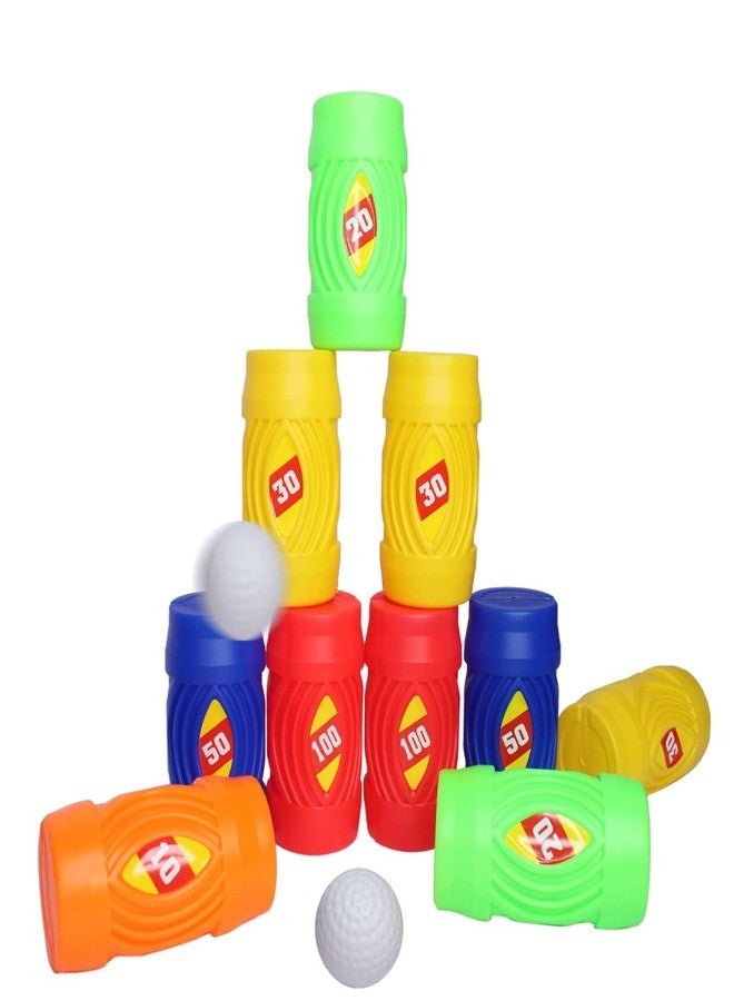 غلان مجموعة ألعاب بولينج GLAN Hit and Earn Target للأطفال، تتضمن 10 علب زجاجات وكرتين، لعبة مسلية داخلية وخارجية، متعددة الألوان، عبوة واحدة (مجموعة بولينج صغيرة). - Image 4